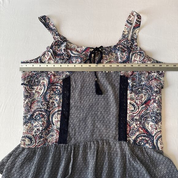 DR2 Daniel Rainn NWT Women's L Boho Paisley Patchwork Crochet Tank Top Tassel - Picture 9 of 11